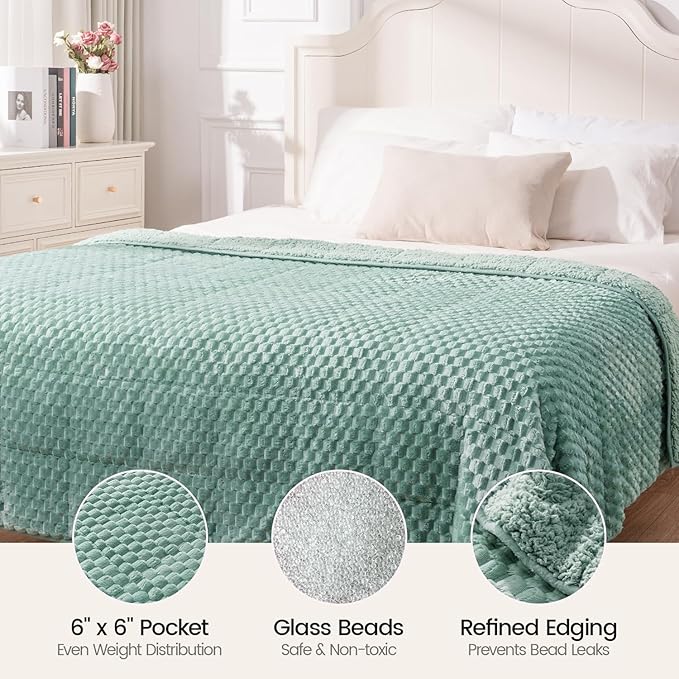 Super Fuzzy Soft Fleece Sherpa Weighted Blanket 20 lbs for Adults, 3D Imitation Turtle Shell Luxury Weighted Throw for Better Sleep, Dual Sided Cozy Heavy Blankets for Couch Bed, Sage Green, 60" x 80"