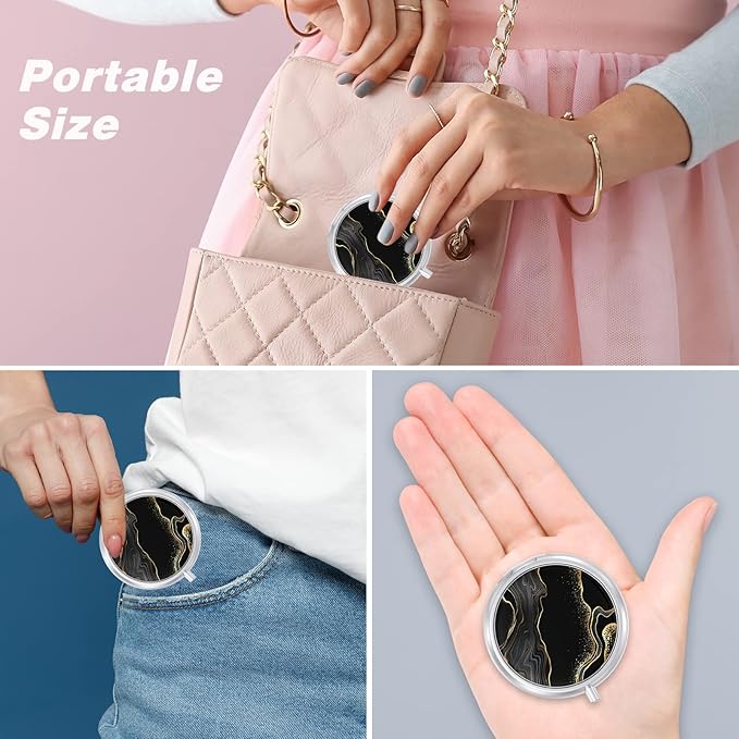 Pill Case, Cute Travel Pill Box for Purse, Moisture Proof Small Medicine Holder, Portable Pocket Medicine Organizer Dispenser to Hold Vitamins, Cod Liver Oil, Supplements, Luxury Black Marble