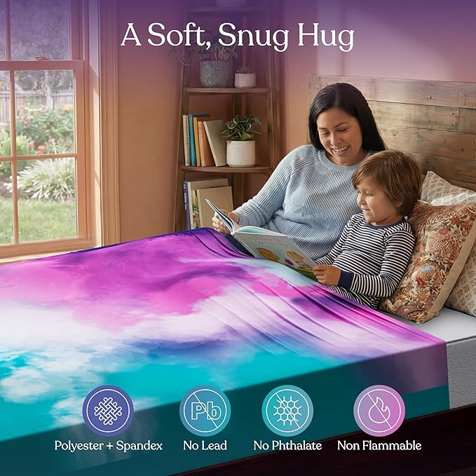 Deep Pressure Sensory Bed Sheet – Twin Sensory Compression Sheet Breathable Sleep Pod Blanket for Better Sleep Support – Calming Compression Blankets for Kids and Adults Cotton Candy Sky
