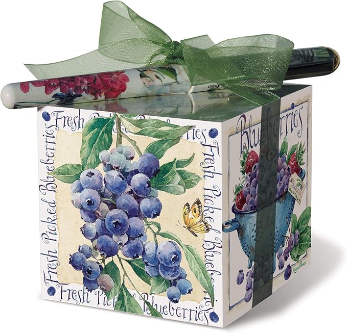 Lissom Design Block Paper Note Pad - Designer Memo Sheets for Home or Office Notepad and Pen Set, 3 x 3-Inch Cube, Fresh from The Farm - Blueberries