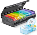 Zannaki Metal XL Weekly Pill Organizer 2 Times a Day, Large Travel Daily Pill Box 7 Day, Portable Week Twice Pill Holder Container, AM PM Pill Case for Medicine Vitamin Medication Supplement, Black