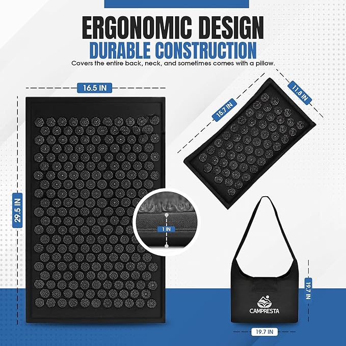 Acupressure Mat and Pillow Set, Linen Cotton Mat with HIPS Spikes for Back/Neck Pain Relief, Sciatic, Headache, Stress and Muscle Relaxation, Full Body Set with Carrying Bag