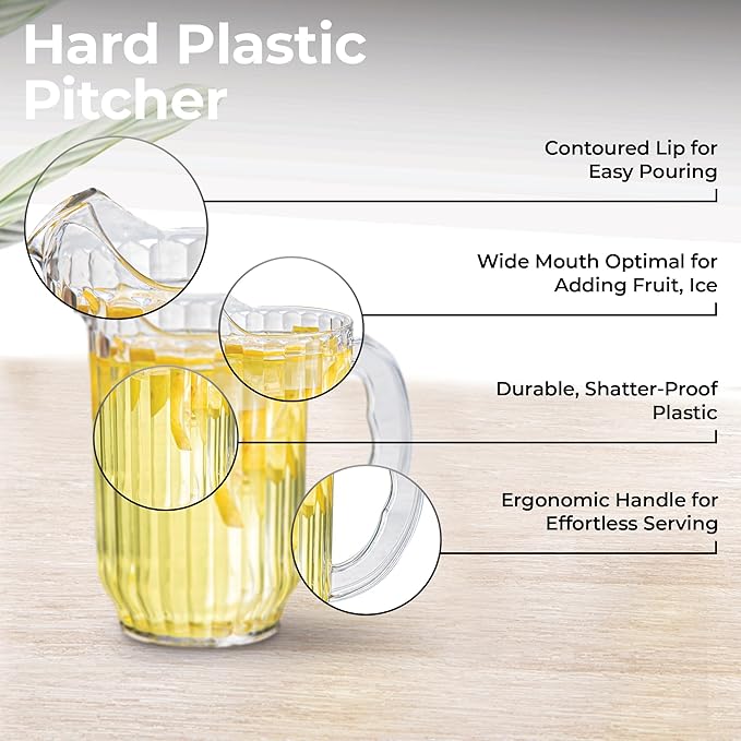 Restaurantware-RW Base 32 Ounce Mini Beer Pitcher, 1 Durable Restaurant Pitcher - Hard Plastic, Serve Soda, Lemonade, Juice, Or Sangria, Clear Plastic Water Glass, For Bars, Parties, Or Homes,