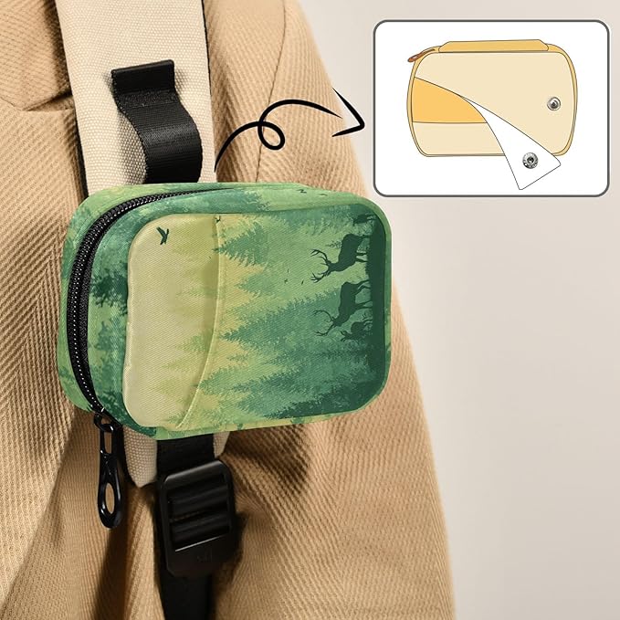 Gradient Yellow Green Deer Herd and Birds Travel Pill Organizer Case Box Container Weekly Portable Vitamin Medicine Holder Storage Bag with Zipper Removable