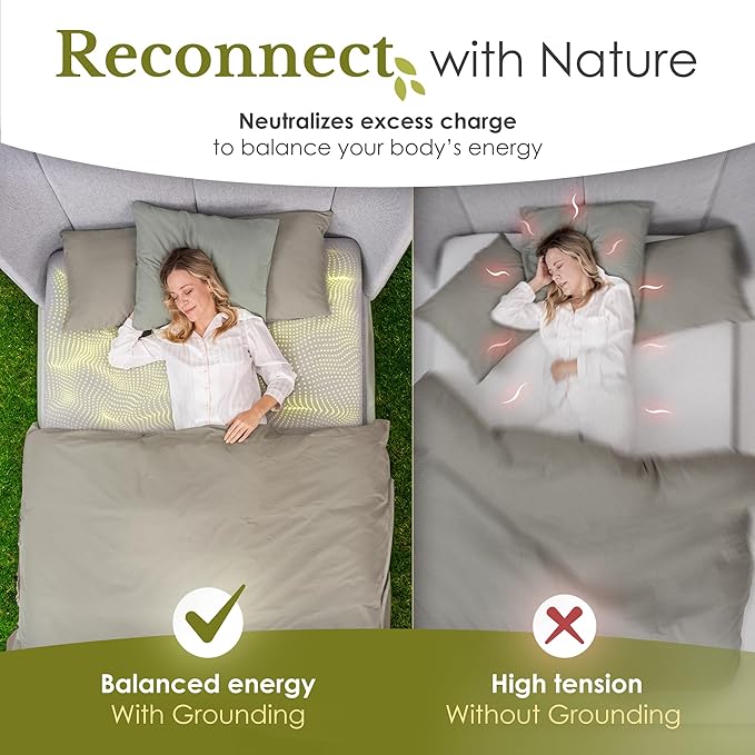 Grounding Sheets Queen Size - Grey Earthing Sheets for Natural Sleep Enhancer - 90% Organic Cotton + 10% Pure Silver Fiber Fitted Grounding Bed Sheets with Grounding Cord for Cozy Night