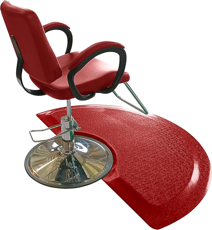 Rhino Mats, Rhino Hide Salon Mat, Non-Slip Standing Cushioned Comfort Anti-Fatigue Mat for Salon, Barbershop, or Spa (Red Semi-Circle, 3' x 5' x 7/8")