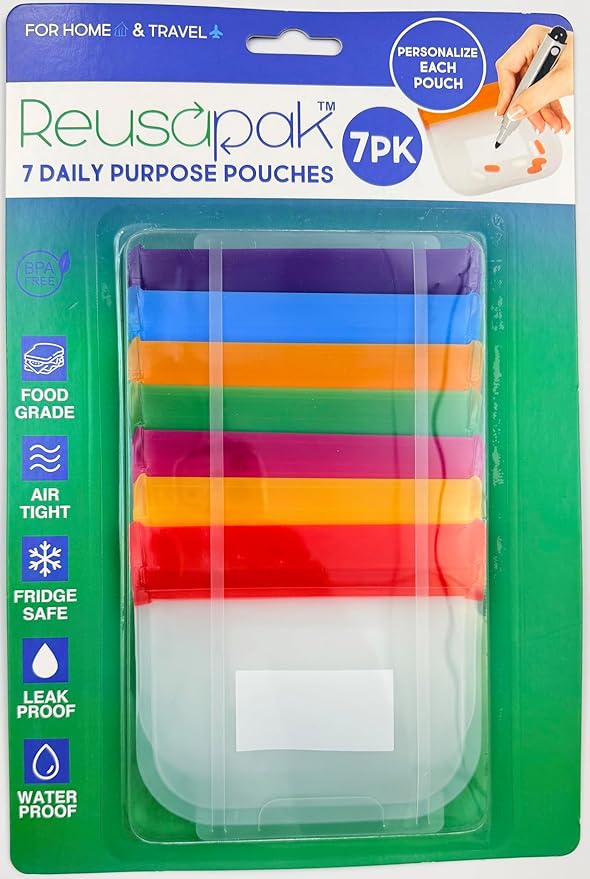 7 Piece Set Zipper Pill Pouch Organizers, Daily Purpose & Travel, Color-Coded Vitamin & Medicine Bags, Air tight Zip, Organize Small Items Bags