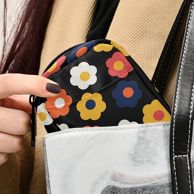 Fustylead Groovy Trendy Boho Retro Cute Flower Pill Organizers 2 Times A Day Pill Case Bag with Zipper Portable Weekly Pill Dispensers for Vitamin Supplement