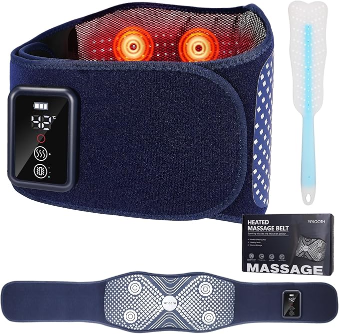 Back Massager Belt Cordless, FSA-HSA Eligible Upgraded Red Light Heating Pad for Low Back, 3 Vibration Electric Massager, 5 Heat, Mother Gifts for Women, Girls, Men, Lover