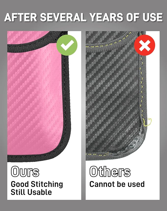 Upgraded Faraday Bag for Key Fob (2 Pack), Premium Faraday Key Fob Protector– Car RFID Signal Blocking, Car Security Protection, Anti-Theft Pouch, Anti-Hacking Case Blocker Pink