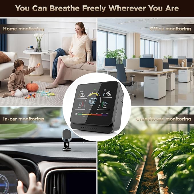 13 in 1 Indoor Air Quality Monitor Portable PM1|PM2.5|PM10|CO2|Formaldehyde|Temp|Humidity and 6AQI Detector with Beep Alarm & 3000mAh Battery,Highly Accurate Air Quality Tester for Home,Office