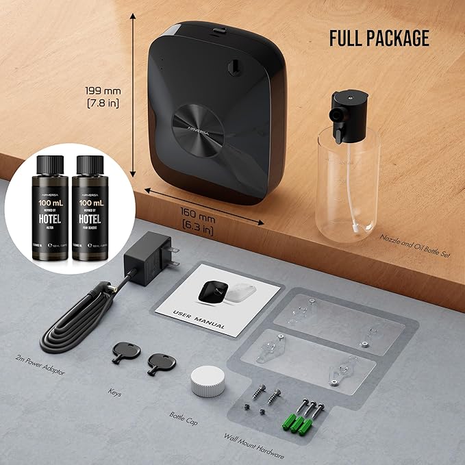 Smart Waterless Essential Oil Diffuser Hotel Scent Starter Kit, 400mL Capacity with 200mL Fragrance Oil, Up to 2000 sq ft Scent Air Machine with 12A1V Power Adapter for Large Room, ANA Black Kit