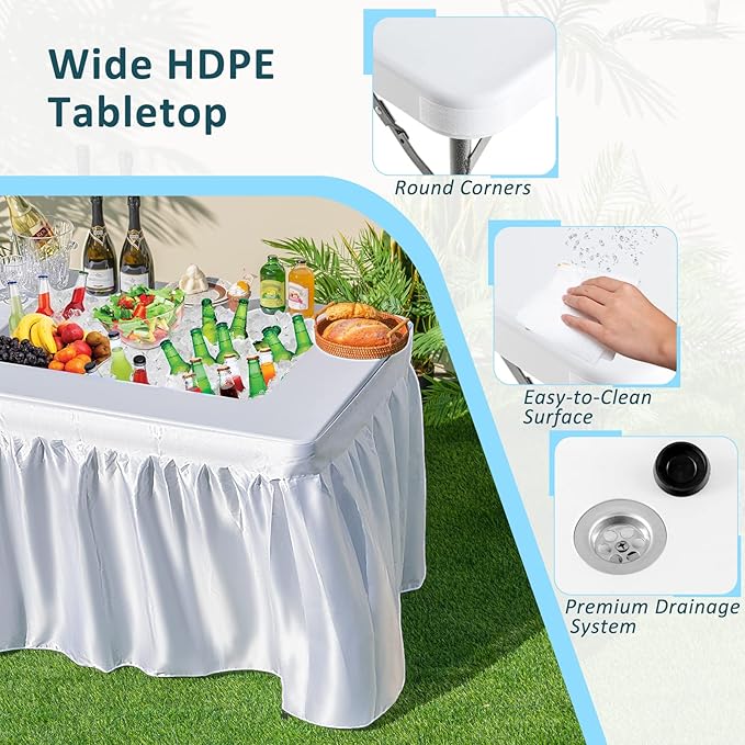 Giantex 4 FT Folding Ice Cooler Table for Parties with Drain, No Assembly Ice Bin Table with Removable Matching Skit, Portable Fill and Chill Table for Cooling Food Beverage, Picnic, BBQ, Tailgating