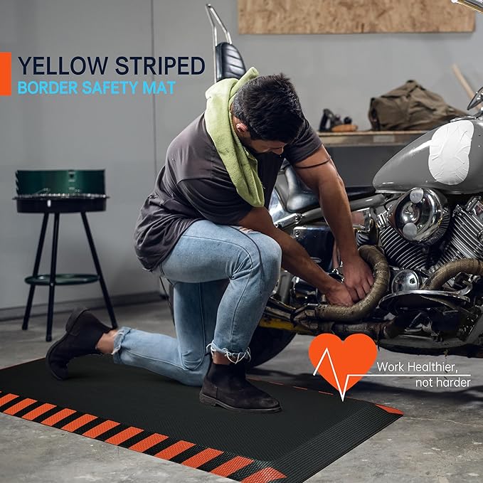FEATOL Anti Fatigue Mat Industrial, Ergonomic Standing Floor Mat for Work for Stand -Safety Support for Leg & Back Pain(Orange Border, 20" x 59", 1PC)