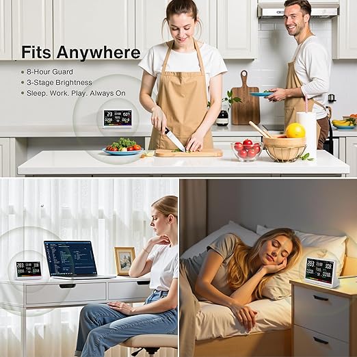 bonoch Upgrade Extended 12-Hour Battery Life 16 in 1 Air Quality Monitor Indoor with 7" Display, Professional Air Quality Meter for CO2, TVOC, PM2.5, PM1.0, PM10, HCHO, Temperature Humidity AQI & Time