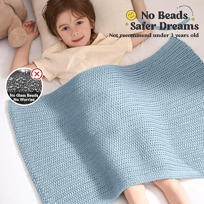 Guohaoi Knitted Weighted Lap Pad (Haze Blue 20"x30" 2lbs) No Beads Cooling Weighted Blanket, Breathable Chunky Knit Blanket, Small Throw Blanket for Travel Indoor Outdoor