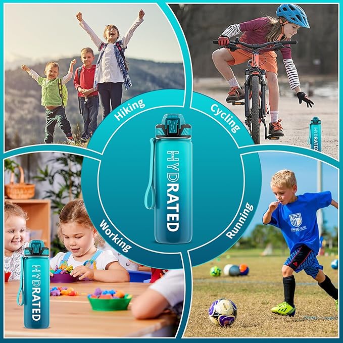 Water Bottle with Straw, 27oz Motivational Water Bottles with Time Marker to Drink, Tritan BPA Free, 750ml Sports Water Bottle with Carry Strap LeakProof for School Fitness Outdoor (1Pack)