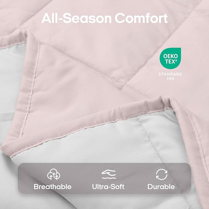 ZonLi Weighted Blanket for Adults(48"x72",12lbs, Pink/Light Grey) Twin Size High Breathability Cooling Heavy Blanket, Soft Material with Premium Glass Beads,All-Season.