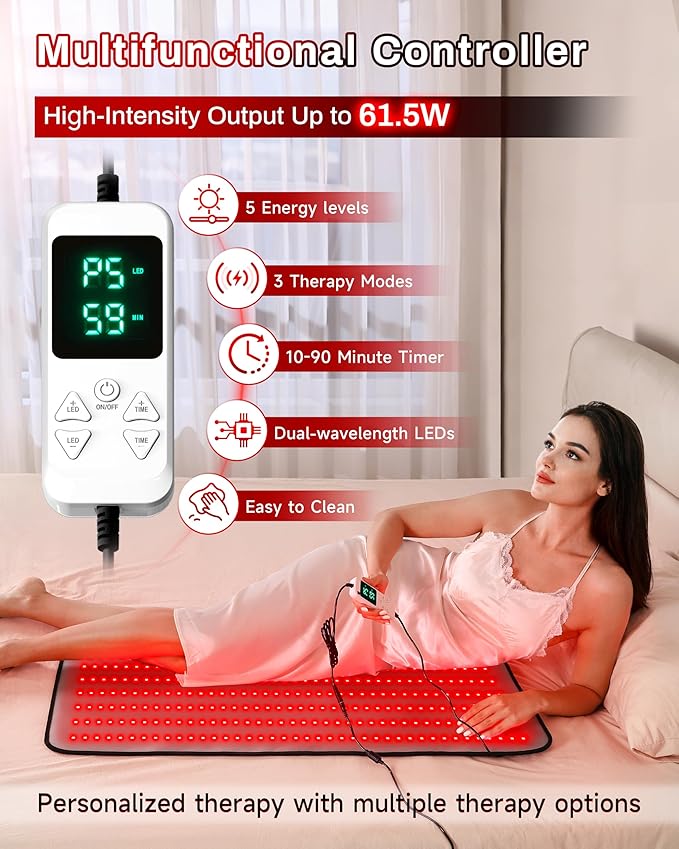 Medical-Grade TPU Red Light Therapy Mat for Body, Infrared Light Therapy with 660nm & 850nm LEDs, Light Therapy Blanket for Back & Joint Comfort, FSA&HSA Eligible, 400 LEDs, 38" x 23.6"