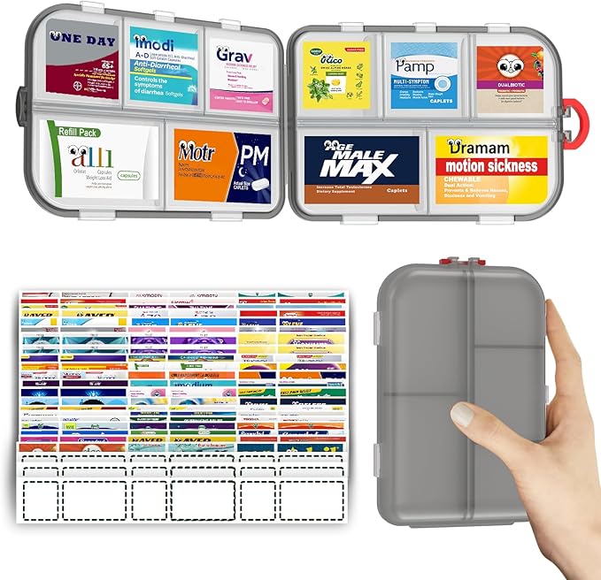 Pill Organizer Medicine Organizer Travel Essentials - Travel Pill Case with Labels, Large Daily Medicine Dispenser