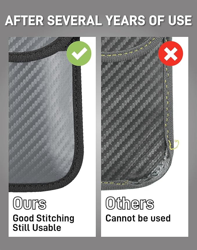 Upgraded Faraday Bag for Key Fob (2 Pack), Premium Faraday Key Fob Protector– Car RFID Signal Blocking, Car Security Protection, Anti-Theft Pouch, Anti-Hacking Case Blocker Grey
