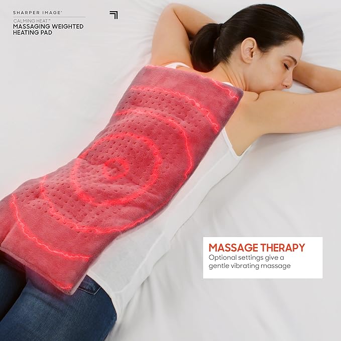Calming Heat Massaging Vibrations Weighted Heating Pad by Sharper Image | Temperature Settings, Auto Shut-Off Feature, Gift for Holidays, Women & Men | 3 Heat, 6 Massage, 12” x 24”, 4 lbs