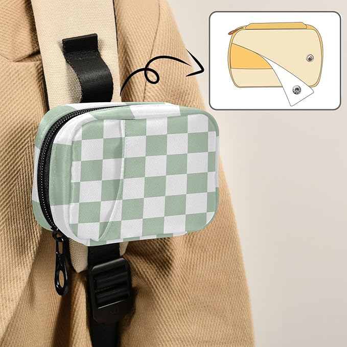 Checkered Green and White Travel Pill Organizer Weekly Small (Cute) Pill Box 7 Day Pill Case Vitamin Holder Pill Bottle Organizer