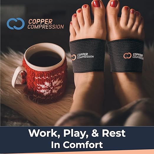 Copper Compression Arch Support - 4 Plantar Fasciitis Braces/Sleeves. Foot Care, Heel Spurs, Feet Pain Relief, Flat & Fallen Arches, High Arch