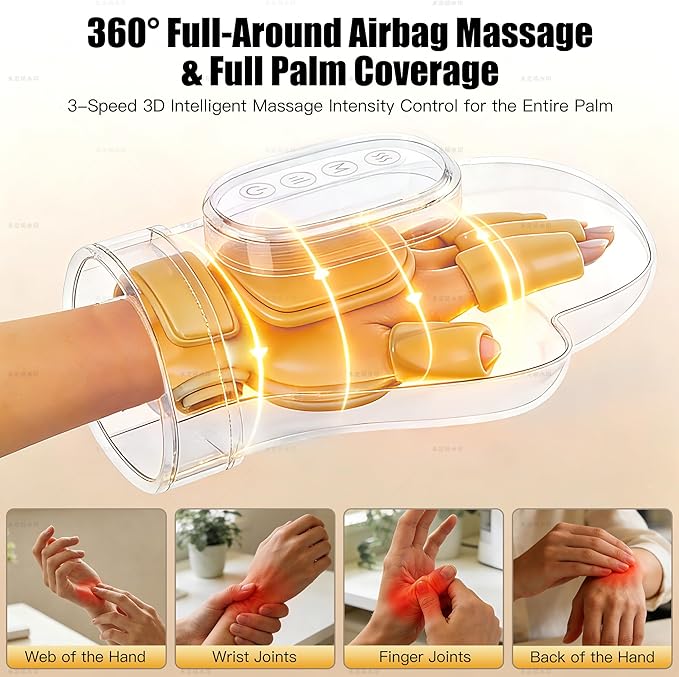 Hand Massager with Heat and Compression, Cordless Hand Massager, Finger Massager, 3 Massage 4 Temperatures 5 Compression Models, Ideal Gift for Women, Men