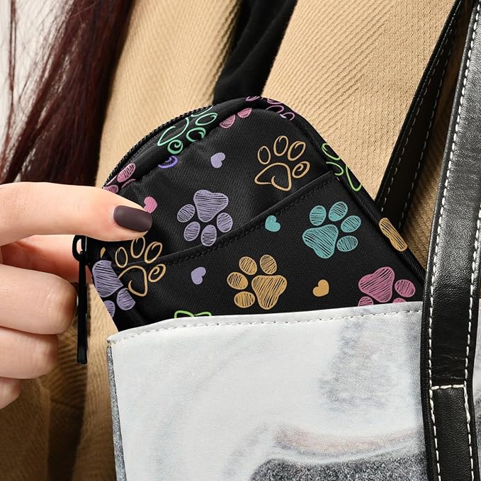 Fustylead Colorful Doodle Cute Paw Print Travel Pill Organizer Case Zipper for Purse with Removable Weekly Pill Box for Medicine, Vitamin, Supplement Medicine Organizer