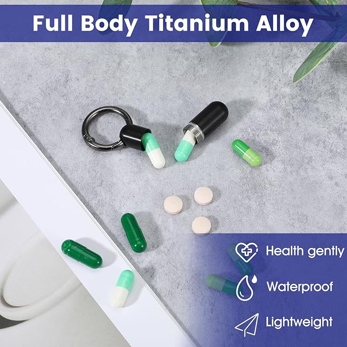 2 PCS Small Pill Case Micro Keychain Pill Holder Portable Waterproof Container Tiny Pocket Medicine Organizer with Keyring for Travel Purse Pocket Handbag Outdoor