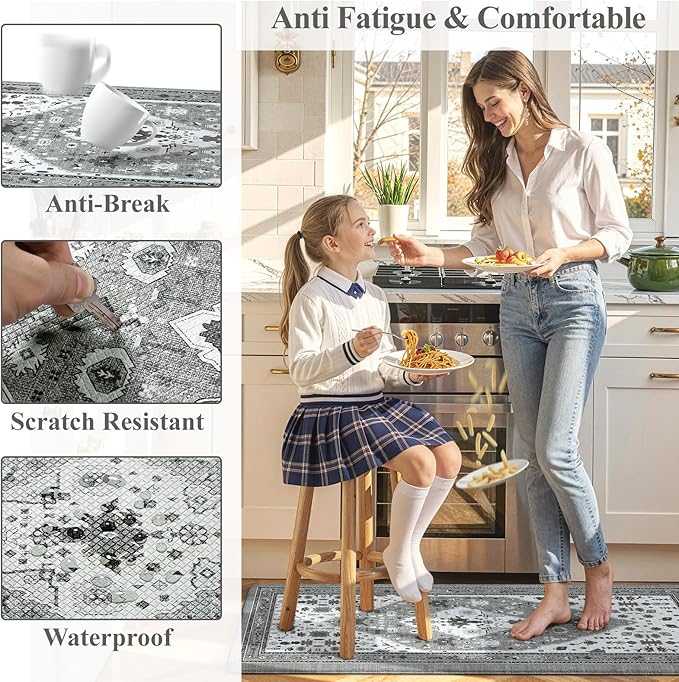 Collive Boho Anti Fatigue Kitchen Mats Sets 2 Piece Non Skid Kitchen Mats for Floor Cushioned Kitchen Rugs and Mats Waterproof Ergonomic Comfort Standing Mat Runner for Kitchen,Home,Office,Laundry