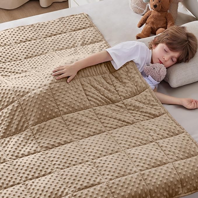anfie Weighted Blanket Kids(50"x60" 5lbs) Weighted Blanket Cooling Blanket for Sleeping,Throw Size Breathable Blanket with Premium Glass Bead(Khakil)