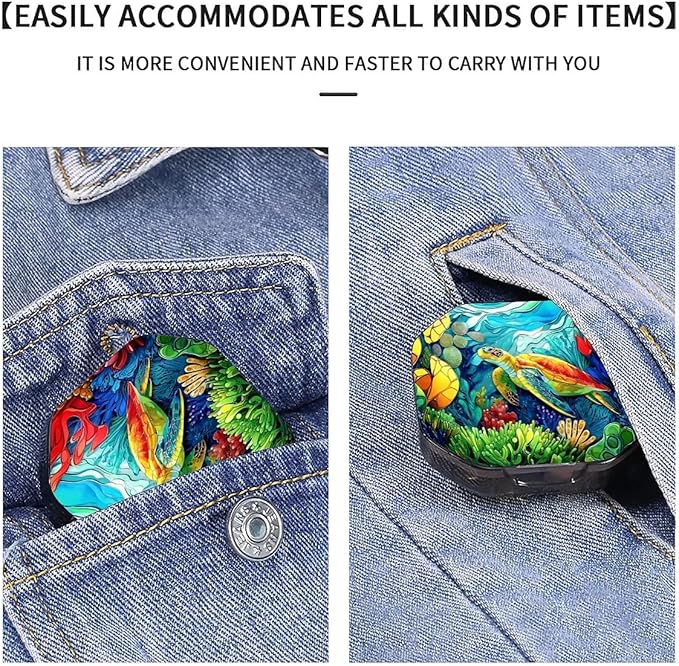 This Portable Colorful Coral Reef Sea Turtle Pattern 4 Compartment Pill Box Can Be Placed in A Pocket Or Wallet to Store Vitamins, Medicines Health Supplements Other Medications.