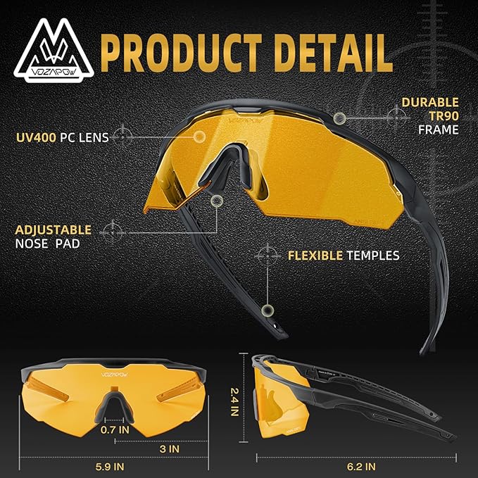 Shooting Glasses Anti Fog with High Definition Lenses, ANSI Z87.1 Certified Tactical Safety Glasses for Men Women