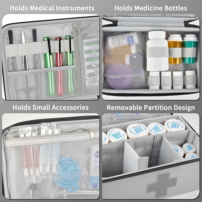Fireproof & Waterproof Medicine Organizer Case for Pills Bottle, Large Capacity Medical Bag Holds Essential Accessories for Families & Travelers, Emergency Kit for Home, Car & Outdoor First Aid