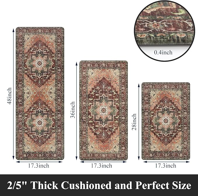 Cushioned Kitchen Rug Sets 3 Piece Anti Fatigue Kitchen Mats for Floor Non Slip Waterproof Kitchen Rugs and Mats Comfort Standing Mat Runner for Home Office,Sink,Laundry