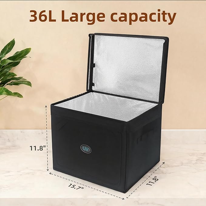 Large UV Sanitizer Box, 36L Portable Sanitizing and Cleaning Machine with 3-Level Timer, O-zone Foldable UV Cleaner Box for Household Use Like Phone, Towel, Key, Etc. with O-zone