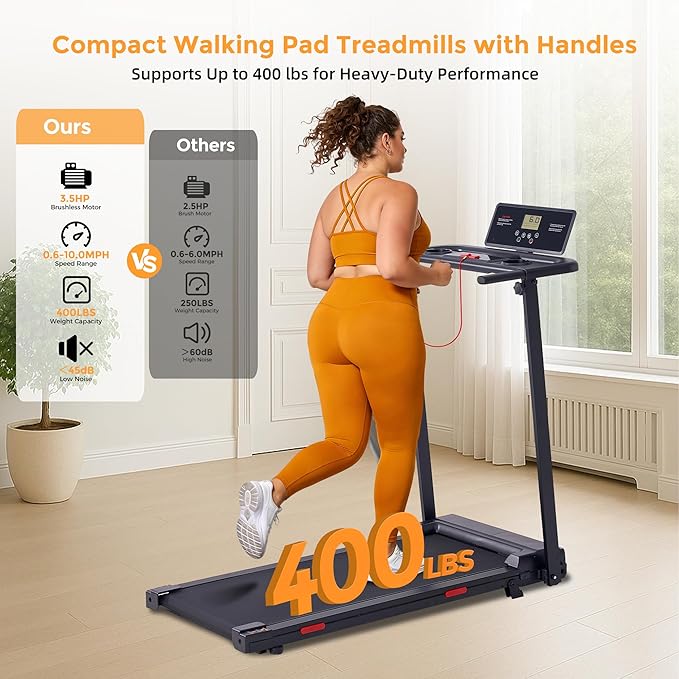 Walking Pad with Handle Bar and Incline, 3.0HP Under Desk Treadmill for Home Small Space, 0.6-7.6MPH Portable Walking Pad Treadmill with Handles, 350LBS, 2026 Upgrade