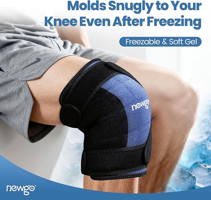 NEWGO 360° Knee Ice Pack Wrap, 60 Minutes Extended Cold Therapy with Ice Grid Gel, Ergonomic Y-Shape Snug Fit for Sports & Surgery Recovery, Swelling, Leak-Resistant, Reusable Design
