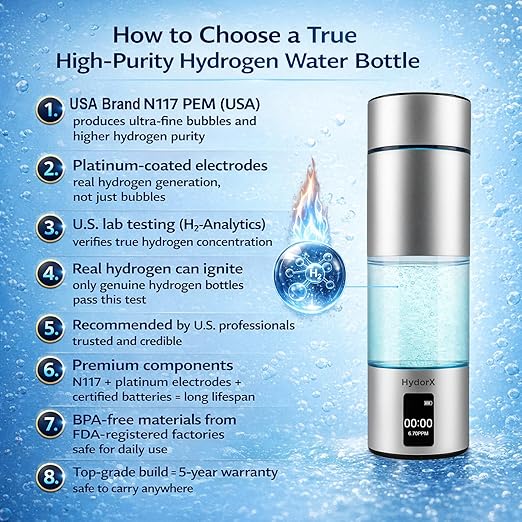 Hydrogen Water Bottle Portable Hydrogen Generator 6700ppb High Concentration Medical Grade 8.3oz USA Brand N117 SPE Platinum PEM Technology Hydrogen Bottle 100% Leaking Poof