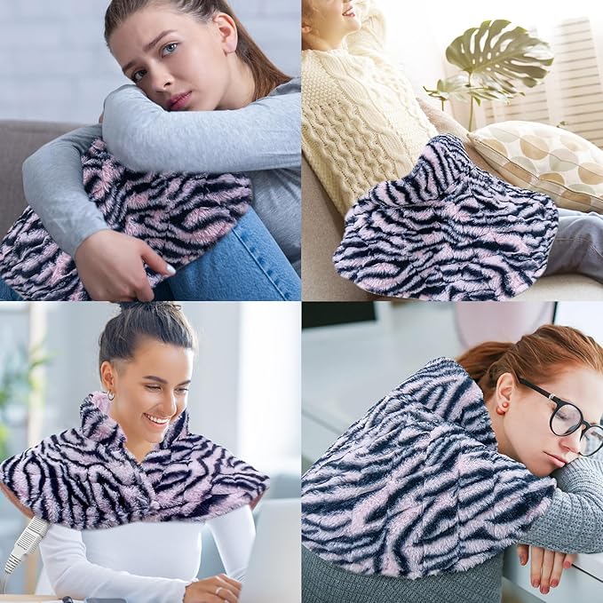 Weighted Heating Pad for Neck and Shoulders, Pasonio Large Electric Neck Shoulder Heated Wrap for Cramps and Pain Relief - 2.4lb Hot Heat Pad with Moist & Dry Heat Therapy, Washable- (18"x22") - PFH02