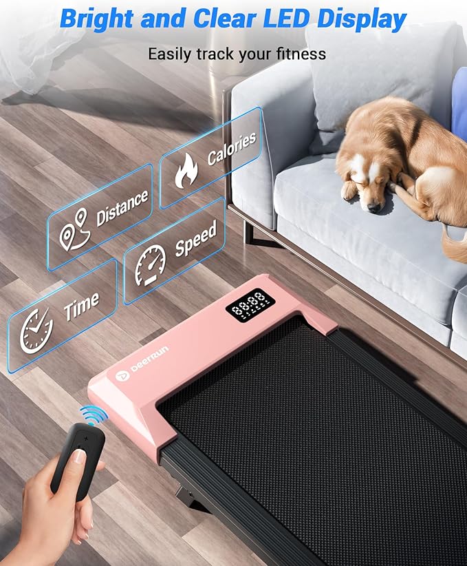 DeerRun Under Desk Walking Pad Treadmill with 6% Manual Incline, 0.6-3.8 MPH Walking Speed, 2.5 HP, 300 lb Capacity, App & Remote Control, for Home Office & Small Spaces
