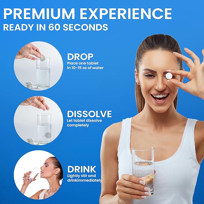Molecular Hydrogen Water Tablets | Magnesium Pills H2 Hydrogen Supplement for Hydration & Electrolyte Balance | Supports Daily Vitality and Focus | 60 Tablets(1PCS)