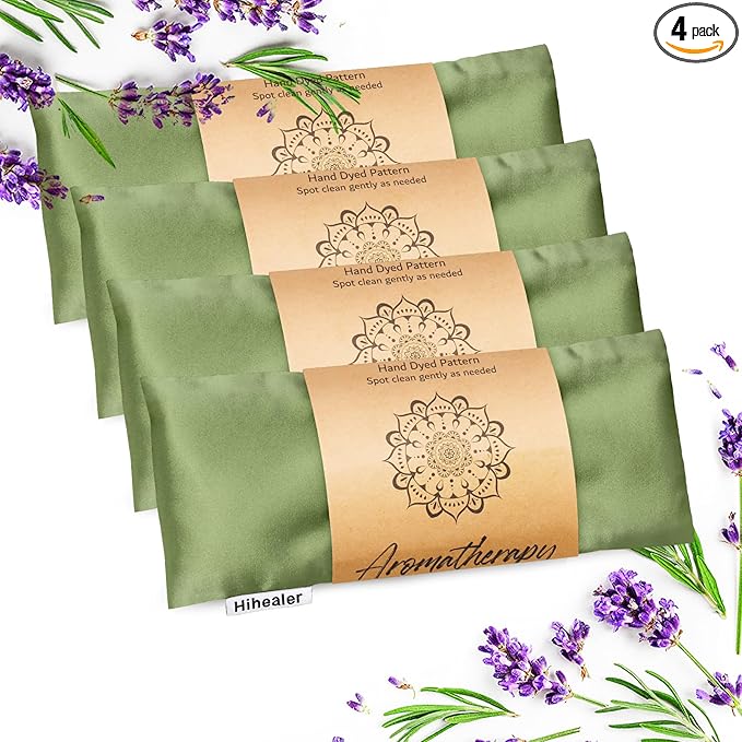 Eye Pillow for Sleeping, Headache Relief, Sinus Pressure, Weighted Eye Mask for Relaxation, Yoga, Moist Heat Eye Compress, Meditation Accessories, Lavender Gift Set for Women (Silk Green 4 Pack)