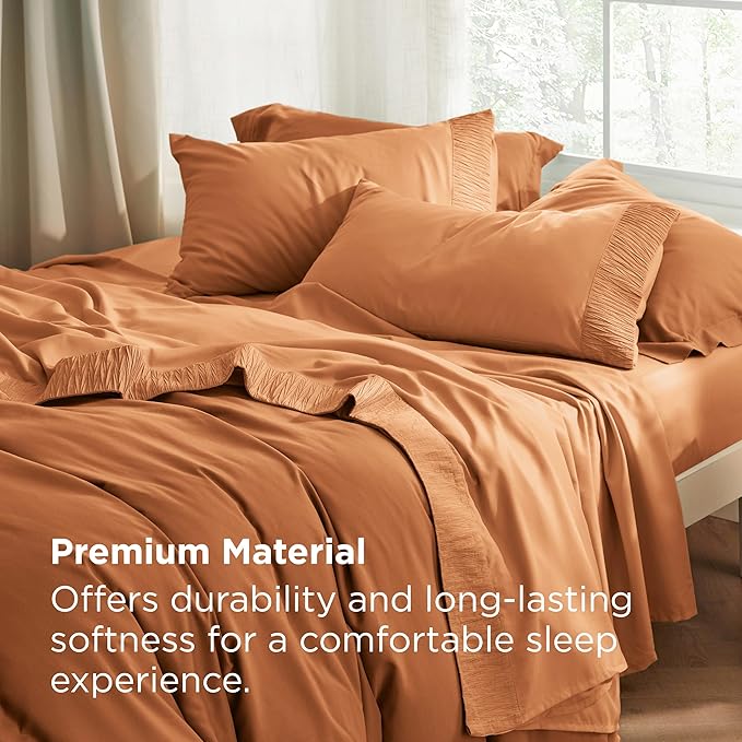 Bedsure Twin XL Sheet Sets Dorm Bedding - 3 Pieces Soft Extra Long Twin Sheets, Hotel Luxury, Easy Care Microfiber for Women, Men, Dusty Orange