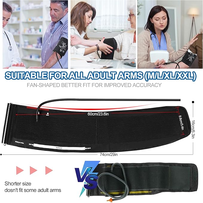 Universal XXL Blood Pressure Replacement Cuff - 9"-24" Wide-Range Fan-shaped Design, Better Fit for Big Large Arms, 6 Sizes of Connectors Compatible with Omron and Other Brands BP Monitors (Cuff Only)