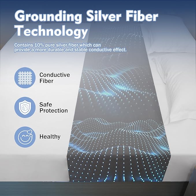Grounding Sheet for Bed 90% Organic Cotton+10% Pure Silver Fiber, Grounding Fitted Sheets for All Mattress Sizes, with Static grounding Cord and Test Pen (Gray, 105.1 * 23.1inch)