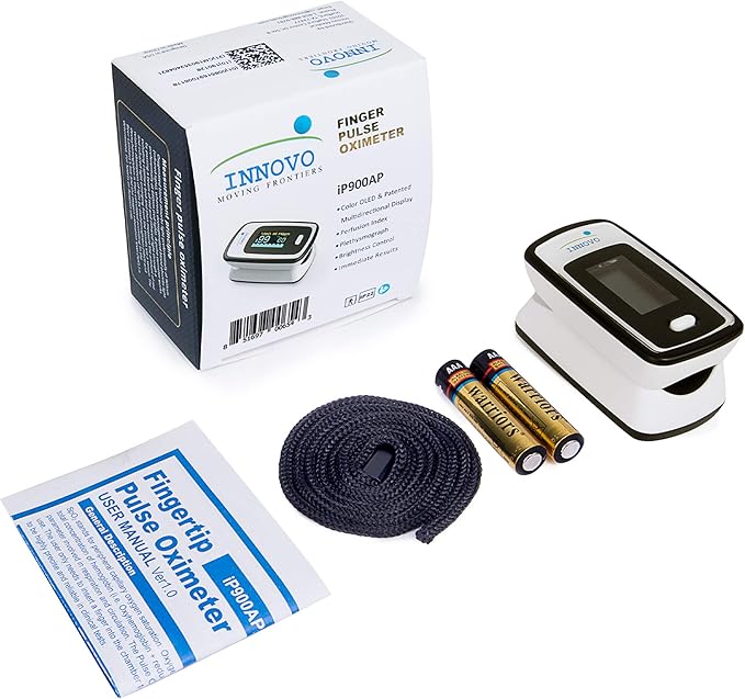 Innovo Medical Deluxe Fingertip Pulse Oximeter and Touchless Digital Forehead Thermometer Bundle