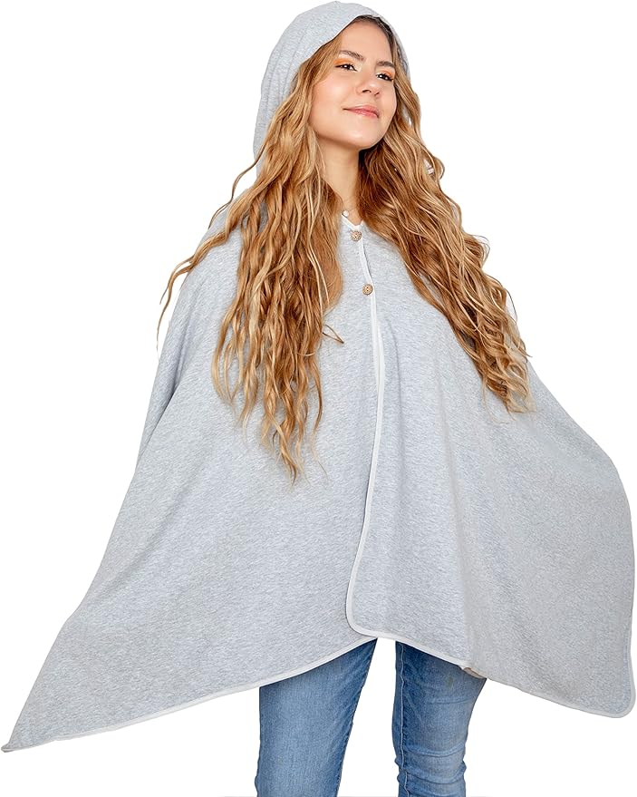 EMF Protection Poncho, Wrap. Wearable Blanket with Hood. Block EMF, RF, WiFi, Bluetooth. 72"x28". Grey Color. For Men and Women.